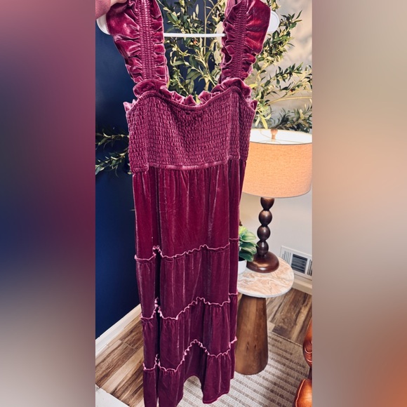 crown & ivy Dresses & Skirts - Magenta Velvet Maxi Dress